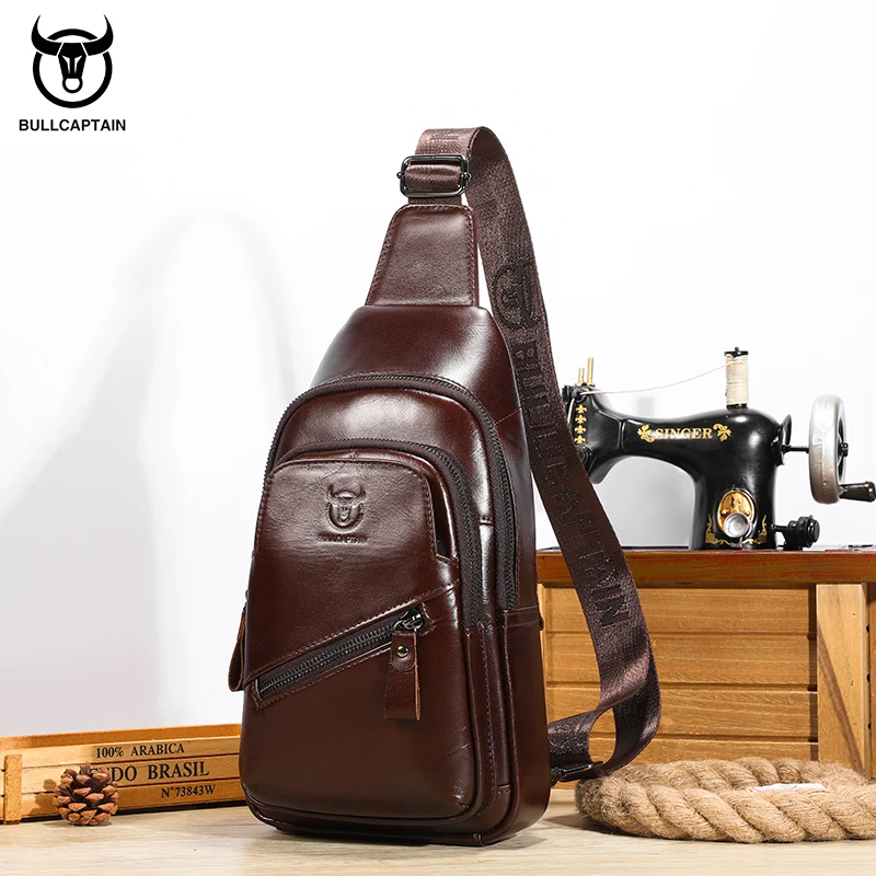 BULLCAPTAIN 2022 The Latest Men's Leather Chest Bag Large Capacity Casual Men's Messenger Bag Classic Leather Chest Bag XB 127