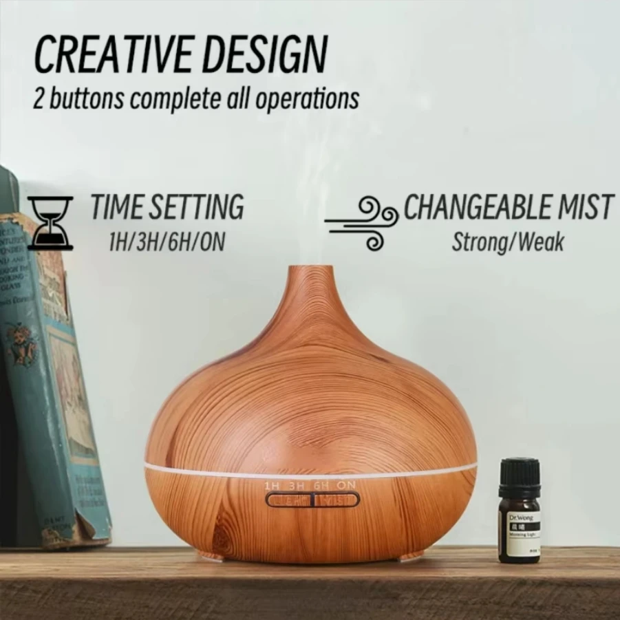 

Aromatherapy Essential Oil Diffuser 550ml Wood Grain Remote Control Ultrasonic Air Humidifier Cool 7 Color LED Light With 6 Oils