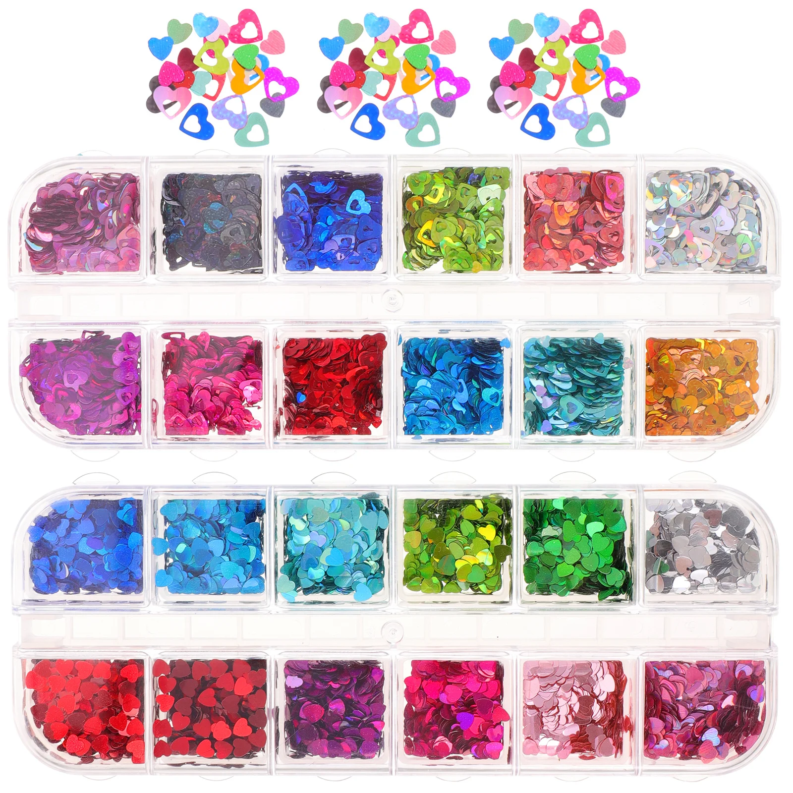 

2 Boxes Heart Nail Art DIY Glitters Sequins Multipurpose Makeup Nail Decorations for Manicure Supplies Heart Manicure Sequins