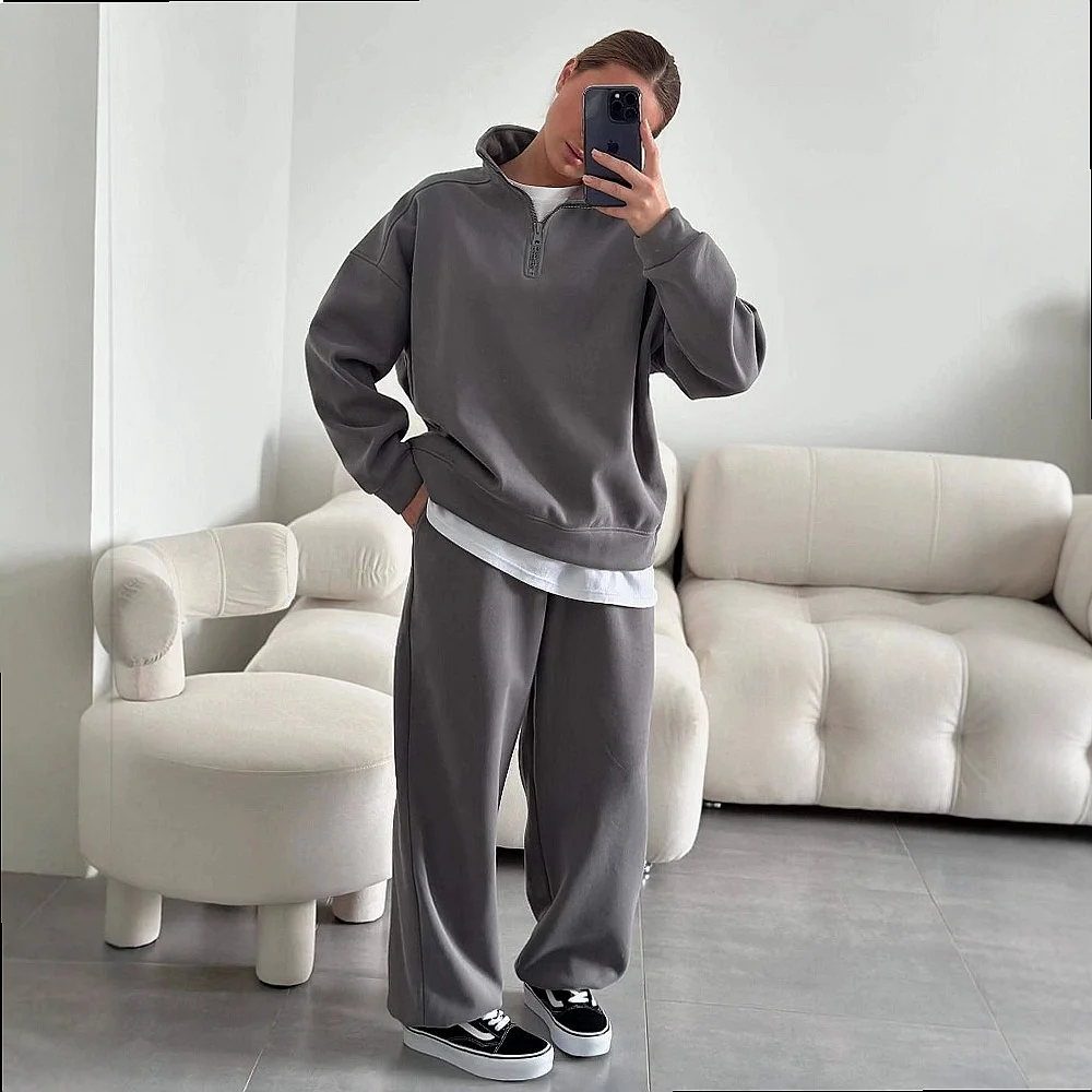 Fashion Hoodie Jogger Set Oversize Sweatshirt Pullover Pants Casual Two Piece Matching Set
