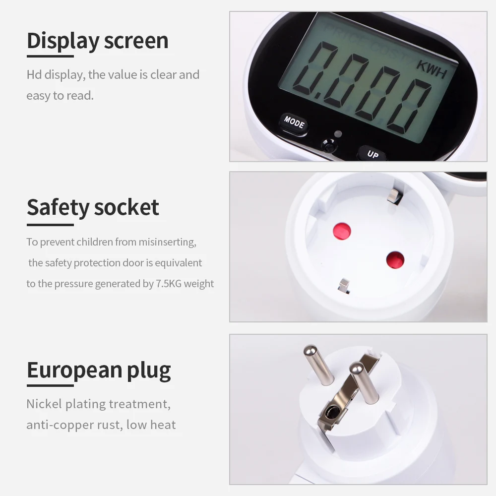 Imagem -06 - Medidor de Consumo de Energia Elétrica Digital Lcd Wattmeter eu Soquete Medição de Potência Kwh Energia 220v ac