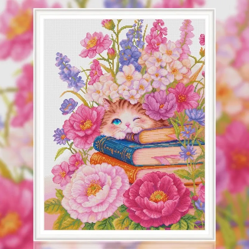 

Вышивка крестиком кошки цветы 11CT 14CT вышивка DIY печатные наборы наборы для рукоделия домашний декор поделки с иглами нить 76 цветов