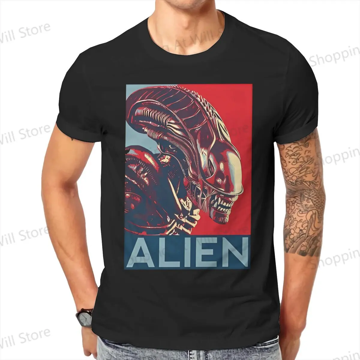 Tops 100% Cotton Fun Fashion Alien Movie Xenomorph Men's and women's T-shirts   Tshirt Top