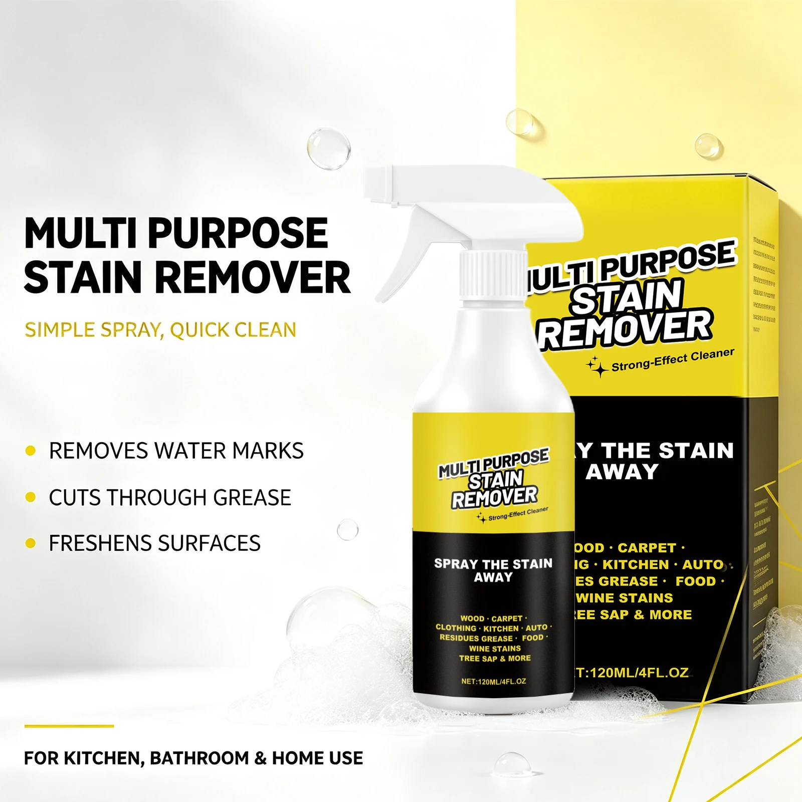 Multi‑purpose Stain Remover Spray Dissolves Cleans Water Stains Dirt Heavy Duty All Purpose Stain Cleaner for Bathroom Kitchen