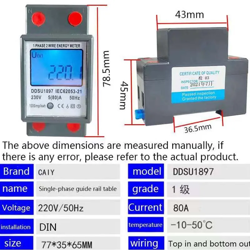 Interruptor esperto do disjuntor do LCD com medidor do poder, medidor da energia do trilho do RUÍDO, 2P, 5-80A, 50Hz