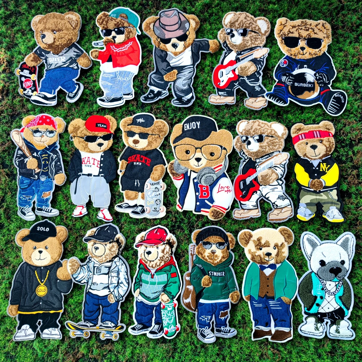 Embroidery Chenille Patch Pink Bear Animal Cartoon Badges Hats Bears Appliques Patches for Clothing DIY Accessory ID235251