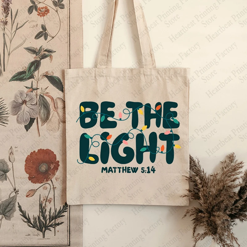 Inspirational Bible Verse Tote Bag, Christmas Light Design, Casual Christian Gift Shoulder Handbag