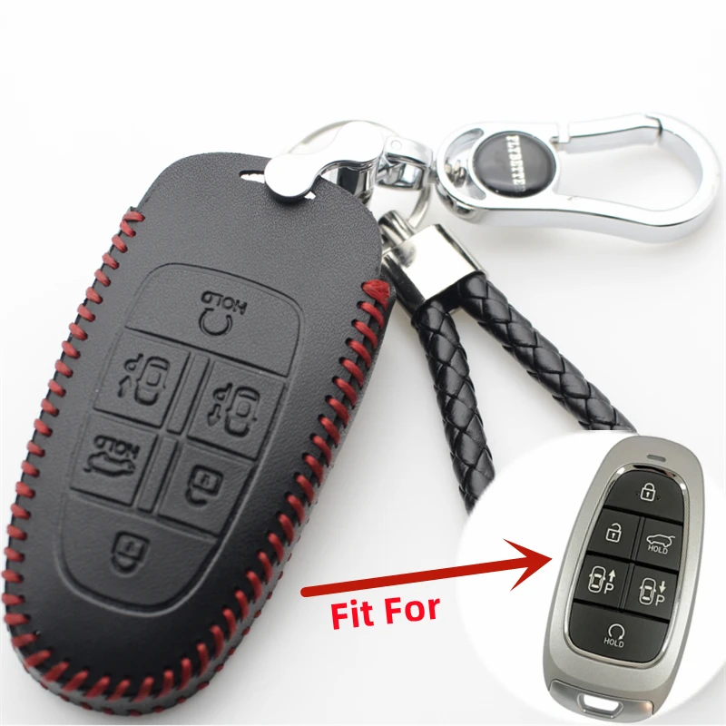 Genuine Leather 6Button Keyless Entry Smart Key Case Cover For Hyundai Staria Tucson Santa Fe 2021 2022 2023 2024