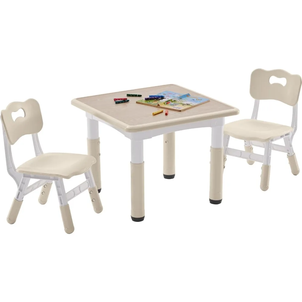 

Kids Table and 2 Chairs Set, Height Adjustable Toddler Table and Chair Set for Age 3-8, 23.6''Lx23.6''W Graffiti Desktop