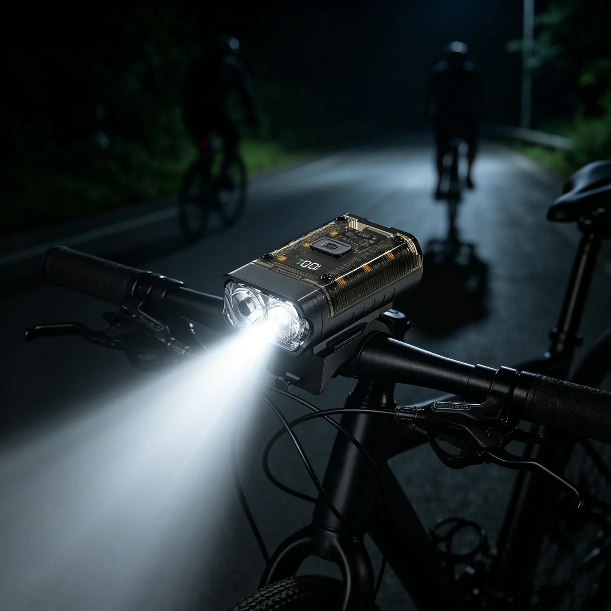 Dual T6 Day/Night Front Headlights with Digital Display, 360° Rotatable, High-Brightness Night Riding Warning Light