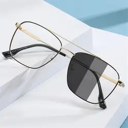 Square Sunglasses Men Women Anti Radiation Anti Blue Light Computer Photochromic Eyeglasses UV400 Shades Metal Sun Glasses
