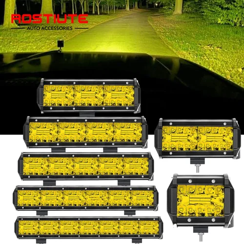 Barra de luz LED de trabajo de largo alcance, faros Led 4x4 todoterreno, focos ámbar de 12-24V, lámpara antiniebla de conducción para tractores, camiones y motocicletas