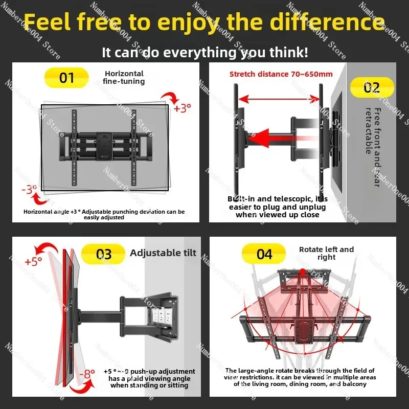 Suitable for TV Telescopic Rotating Hanger Suitable for 65/70/75/85/86 Inch Universal Bracket