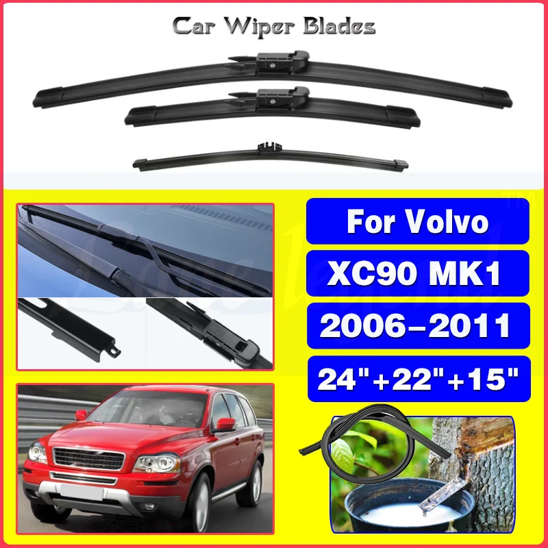 

3PCS For Volvo XC90 MK1 2006-2011 24"+22"+15" Front Rear Wiper Blades Windshield Windscreen Window Cutter Accessories 2009 2010