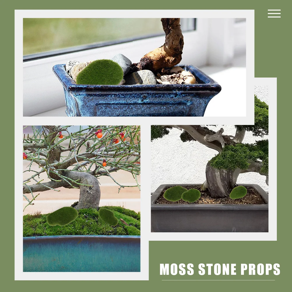 24 Pcs Artificial Moss Stone Fake Ornament Stones Emulated Mossy Decor Micro Landscape Rocks Green