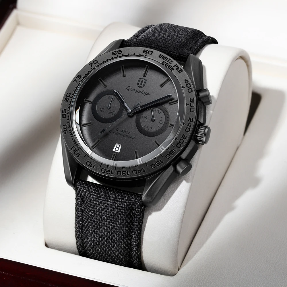 QINGXIYA Fashion Quartz Watch for Men Sports Leather Strap Waterproof Calendar Luxury Chronograph Watches Mens Relogio Masculino