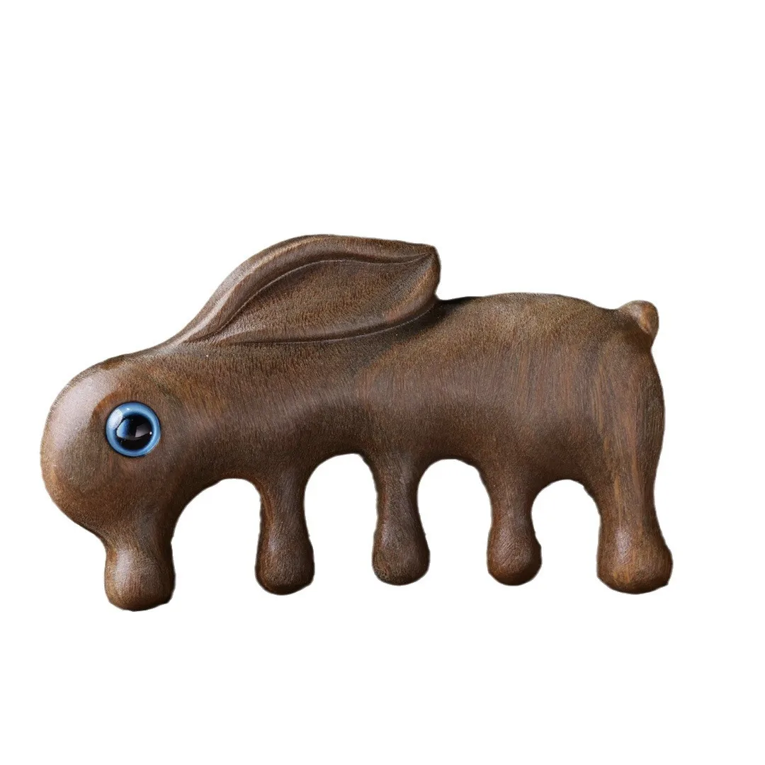 Miniature Green Sandalwood Massage Comb Long Ears Blue Eyes Rabbit Massage Head Meridian Cartoon Portable Large Tooth Comb