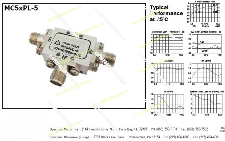 Used MC54PL-5 3.5-12GHz SMA Double Balanced Mixer RF Microwave Frequency Mixer for Radar Communication