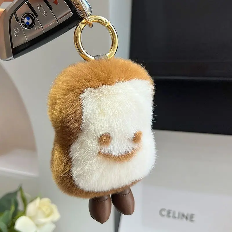 Lindo lontra piel de conejo pan tostado coche llavero colgante muñeca de peluche mochila bolso colgante regalo de cumpleaños