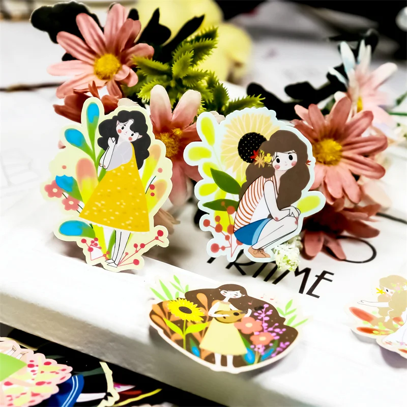 Stickers 20PCS Fashion Plant Girl Stickers Fashion Wear Miss Sister Hand Account Material Manual Sticker Album DIY