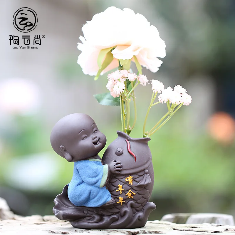 Cute Little Monk Vase Decoration Creative Tea Pet Ornaments Creative Kuangfu Tea Set Decoration Mini Vase Ornaments