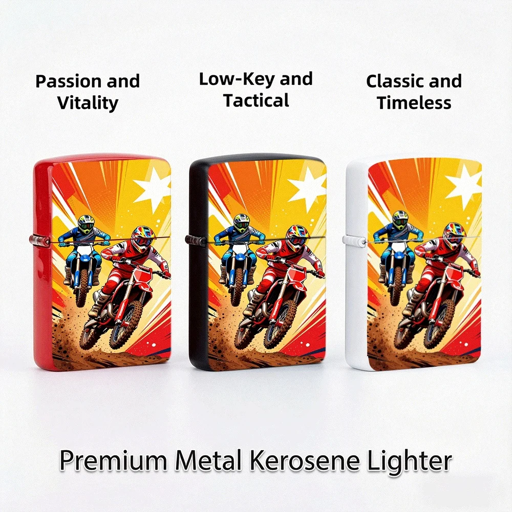 Vintage Flip Top Lighter lighters vintage Motocross Dirt Bike Riders Jump Racing Sport Comic Pop Art Print lighters for smokers