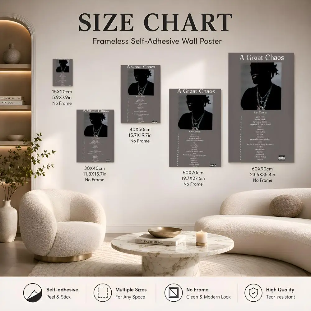 Pop Singer K-Ken Carson A Great Chaos Premium Quality Holiday Gift Interior Wall Decor Peel and Stick Wall Print Artwork Poster