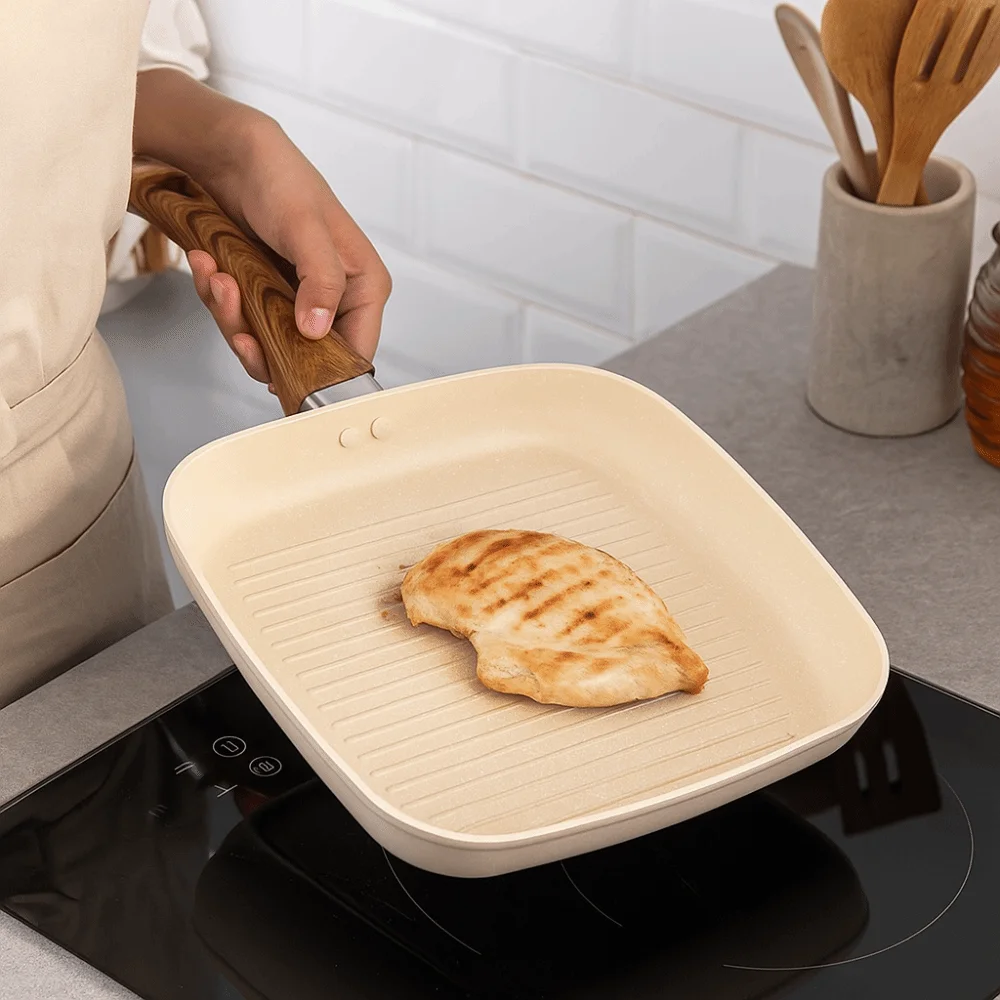Sartén para carne resistente al calor, diseño ergonómico, plancha de cocina antiadherente, sartén antiadherente resistente para carne, pescado a la parrilla y verduras