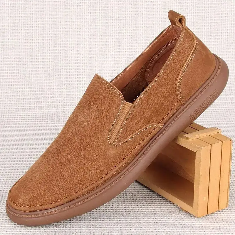 EAGSITY Cow leather soft outdoor footwear casual shoes Men comfort loafer shoes slip on retro sneaker work shoes street style