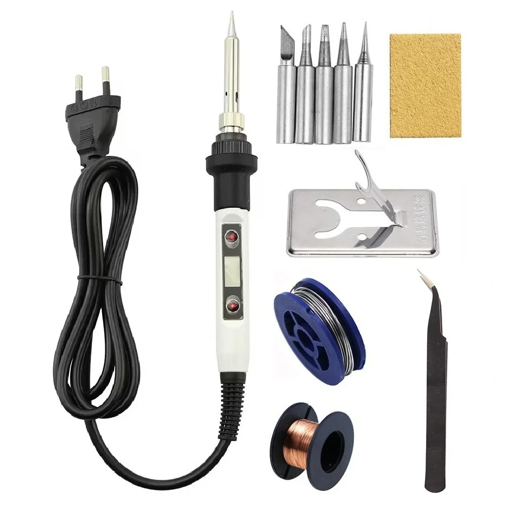 LCD Digital Adjustable Temperature 80W Soldering Iron Electric Welding Tools Solder Wire Tweezers Hand image 2