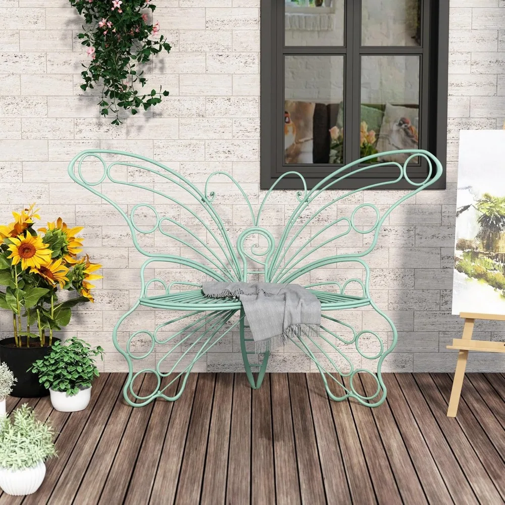 

50 Inches Outdoor Bench, Garden Bench with Sturdy Iron Metal Frame, Pretty Butterfly Bench Front Porch Bench for Porch,Lawn,Gard