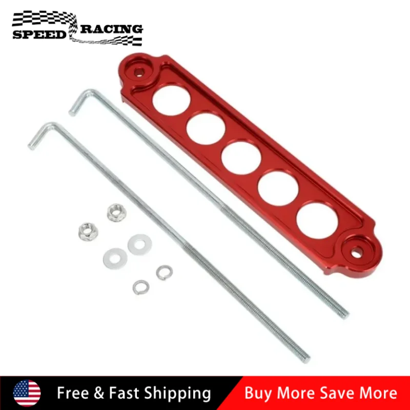 

Battery Hold Down Billet Aluminum Alloy Battery Tie Down Bracket + J-Hooks Bolts Easy to install Red