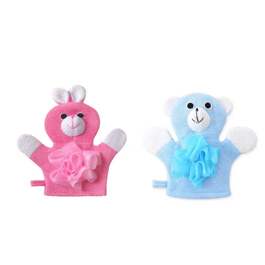 2 Pieces Baby Bath Glove Towel Infant Sponge Showering Gloves Blue