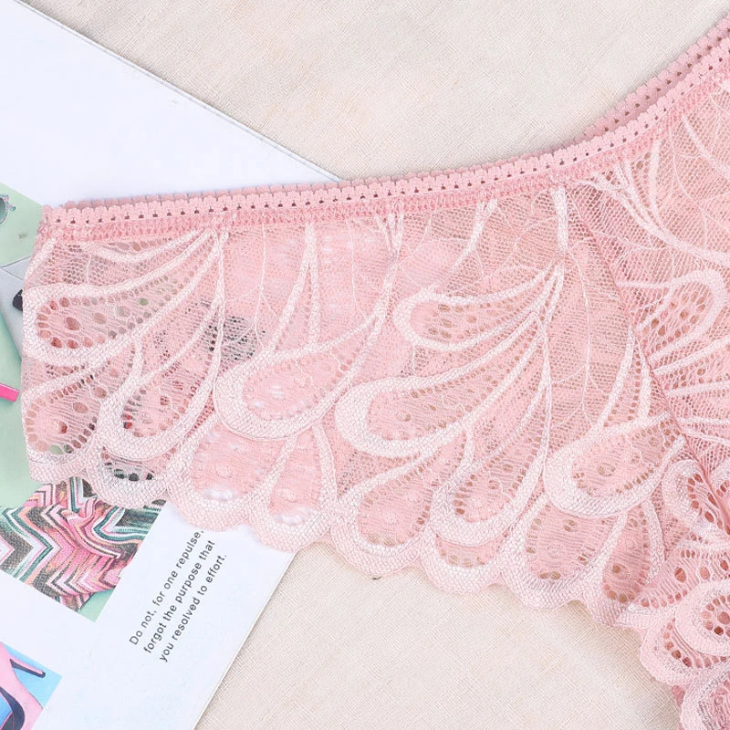 4 Pcs/Lot Women\'s Lace Sexy Panties Underwear Female Underpants Solid Color Transparent Panty Intimates Low-Rise Lingerie Briefs