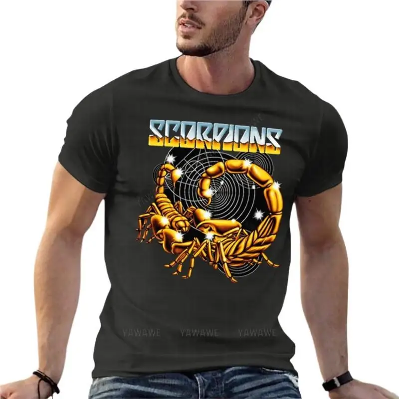 Scorpions Rock Heavy Metal Logo camiseta de gran tamaño para hombre, ropa de marca, 100% algodón, ropa de calle, Tops de talla grande