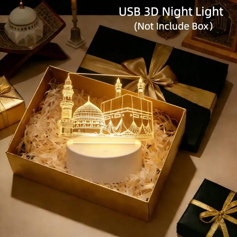 3D Acrylic LED Night Light Moon Castle Eid Mubarak Festival Ornaments Islamic Muslim Party Supplies 2026 Ramadan Home Decoration