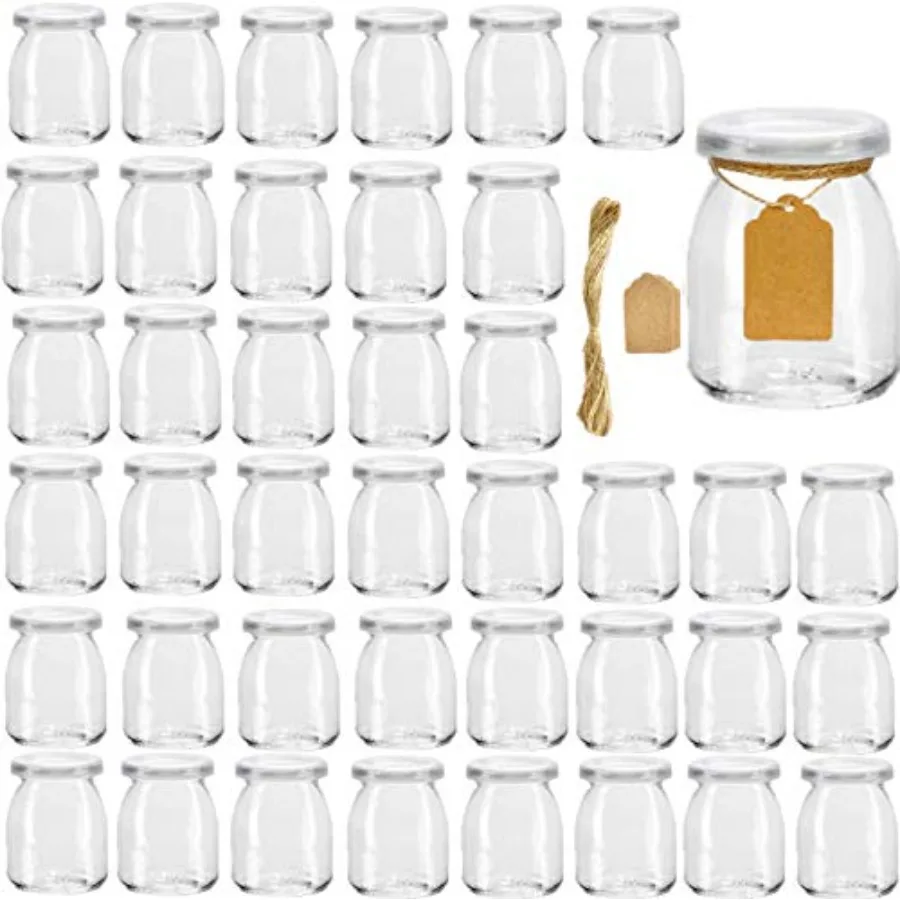 

Glass Yogurt Container With Lids Clear Glass Jars With Lids PE Replacement Glass Pudding Yogurt Jars With Twine n Tag For Milk