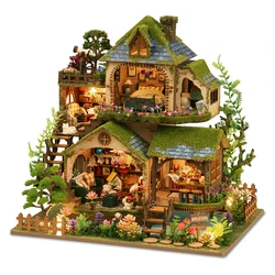 DIY Wooden Doll Houses Forest Adventures Casa Miniature Building Kit Villa Dollhouse with Furniture Led Lights for Girls Gifts