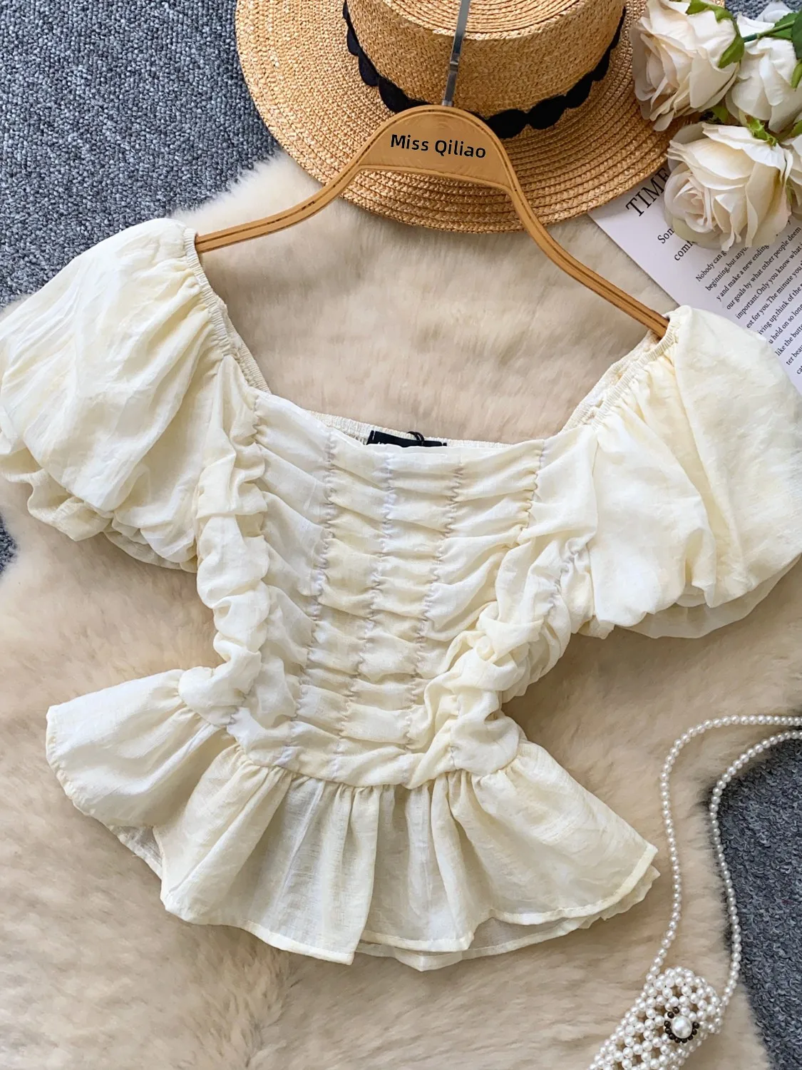 

Dopne Spicy Girl Sle One oulder Bubble Sve Top Women Summer Pleated Hem Small Size Street Sle irt Korean Loose ...