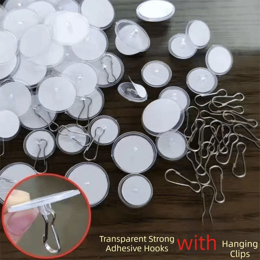 100Pcs 22mm/30mm Transparent Ceiling Hooks Mark-Free Self-Adhesive Utility Hooks Easy To Install No Drill Clear Plastic Hooks
