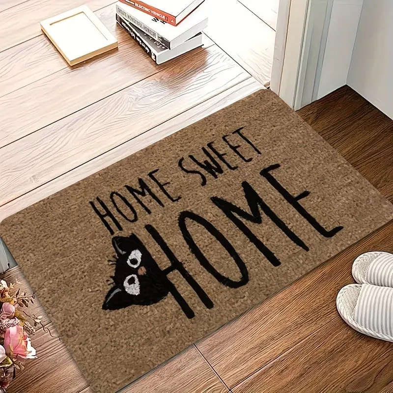 Funny Cat Welcome Mat Home Sweet Home Letter Floor Carpet Non Slip Living Room Bedroom Front Door Entrance Rug