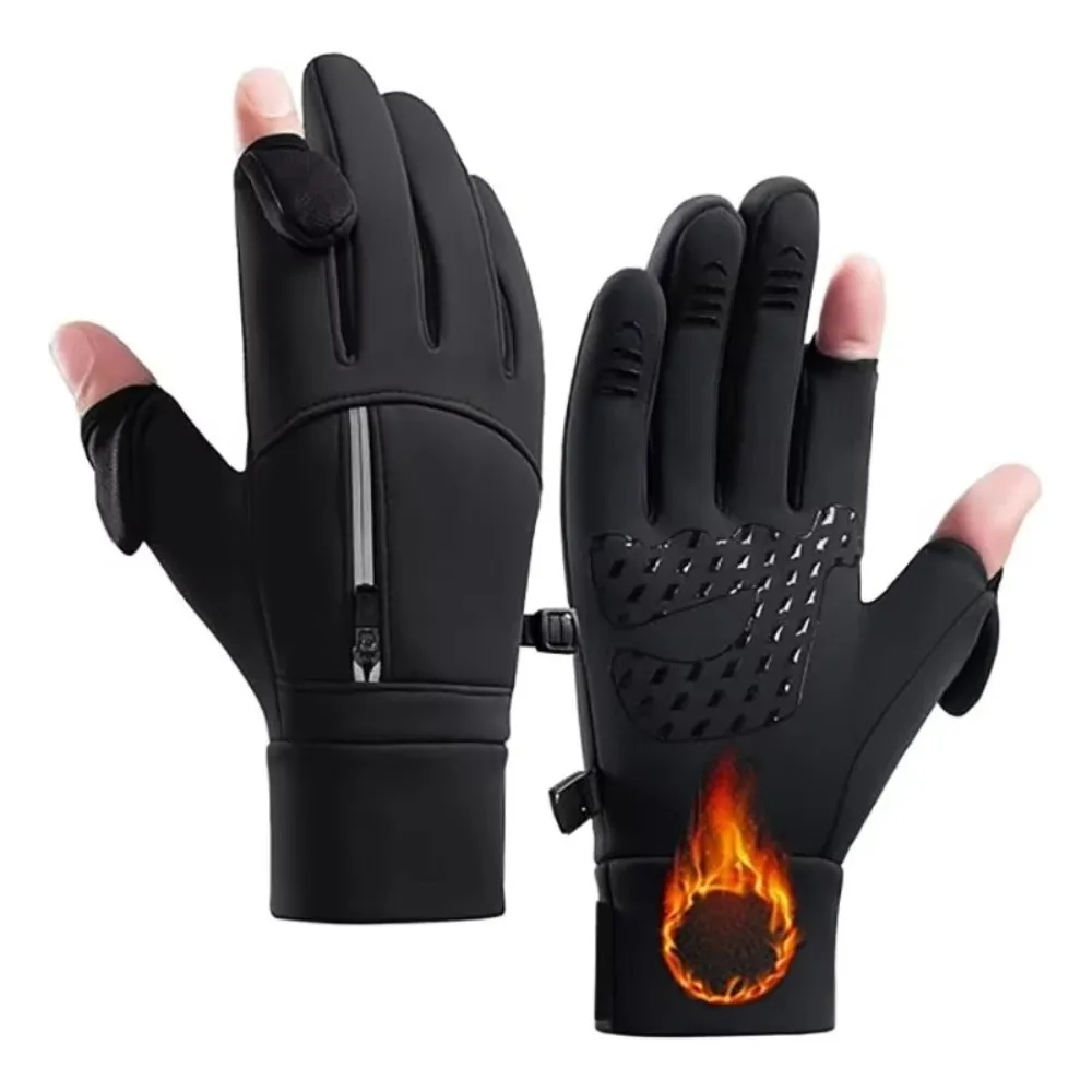 Zipper Pocket Winter Warm Gloves Storage Design Warm Lining Outdoor Sports Gloves Touch Screen Compatible Unisex