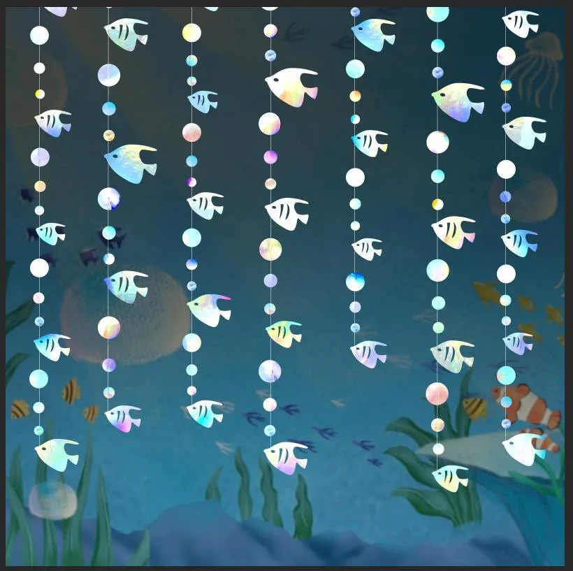 Ocean Themed Decoration Ocean Fish And Starfish Paper Garland Pendant Birthday Party Decoration Hanging Colored Banners Decorat