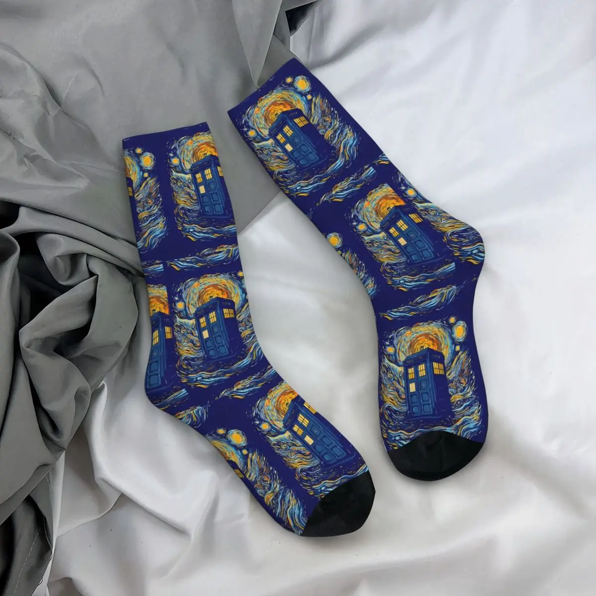 

Van Gogh Socks Spring Starry blue box Stockings Funny Unisex Men Breathable Socks Printed Running Sports Non-Slip Socks