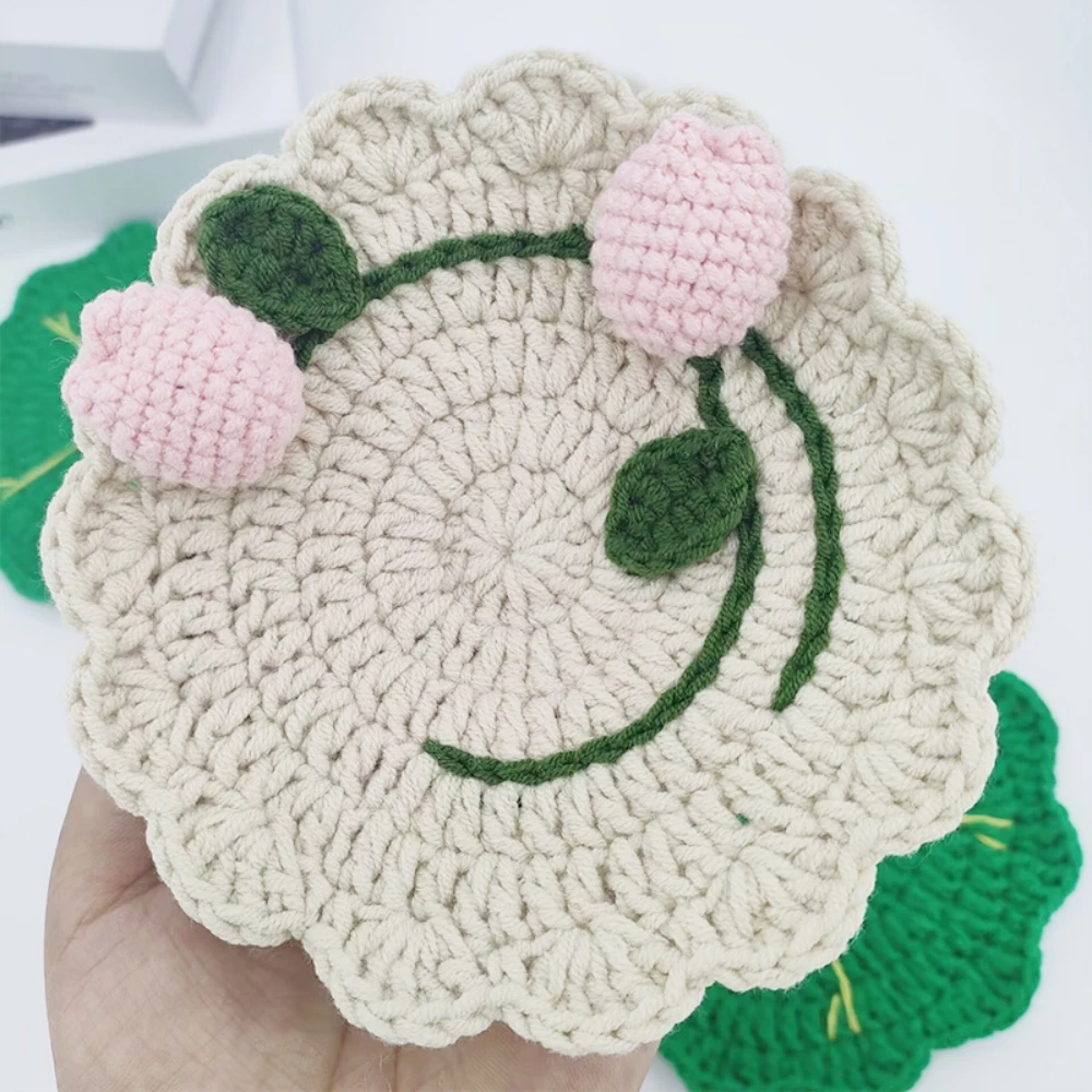 

2 PCS Handmade Coaster Woven Lotus Leaf Coasters Tulip Coasters Home Decor Products Simulated Flower Housewarming Gifts