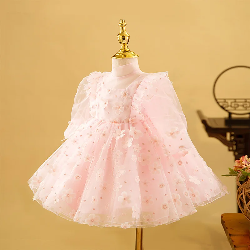 2026 New Baby Girl 1st Birthday Dress Puffy Tulle Princess Gown Toddler Baptism Party Dress Girls Puffy Tulle Princess Dress