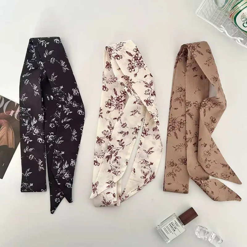 Warm-toned long silk scarf for women Fashionable and versatile shirt accessory Korean-inspired aesthetic Neck and waist belt