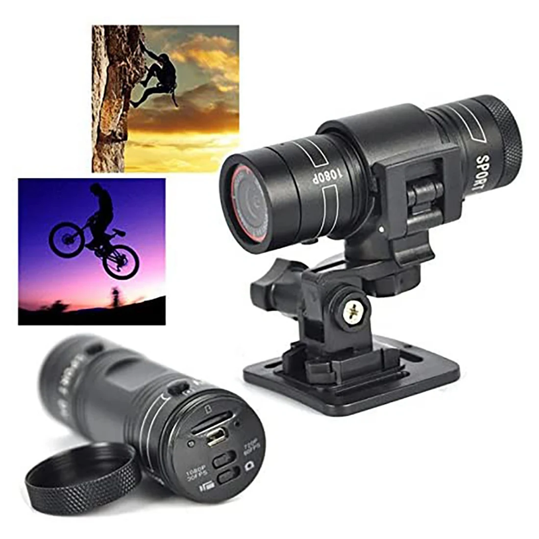 A93P F9 Mini Sports Camera 100W 1080P Outdoor Riding Motorcycle Helmet Sports DV Camera Video Waterproof Bicycle Camera