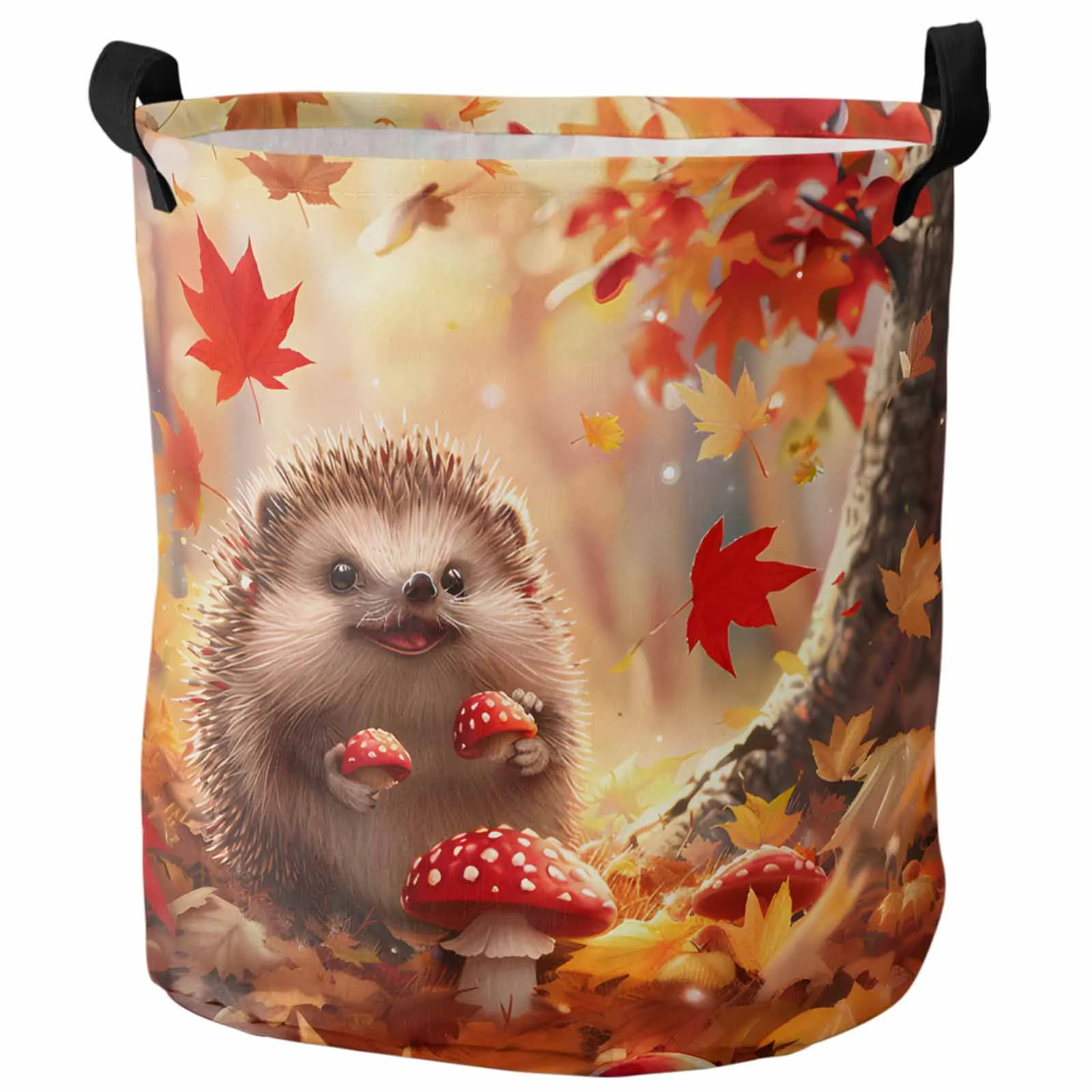 Autumn Maple Leaf Forest Hedgehog Mushroom Dirty Laundry Basket Foldable Waterproof Organizer Clothing Toy Storage Basket