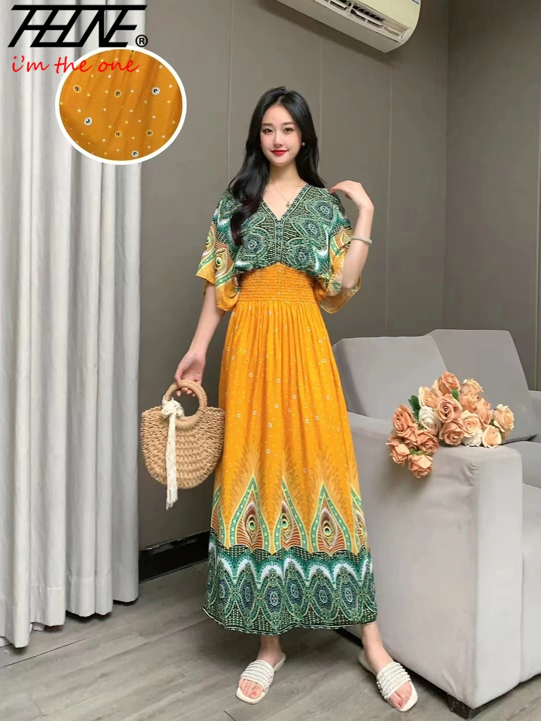 Sommerkleid Frauen böhmischen Strand koreanischen Stil übergroße Blumen Vintage Vestidos Robe lange Maxi neu in Kleidern Kleidung